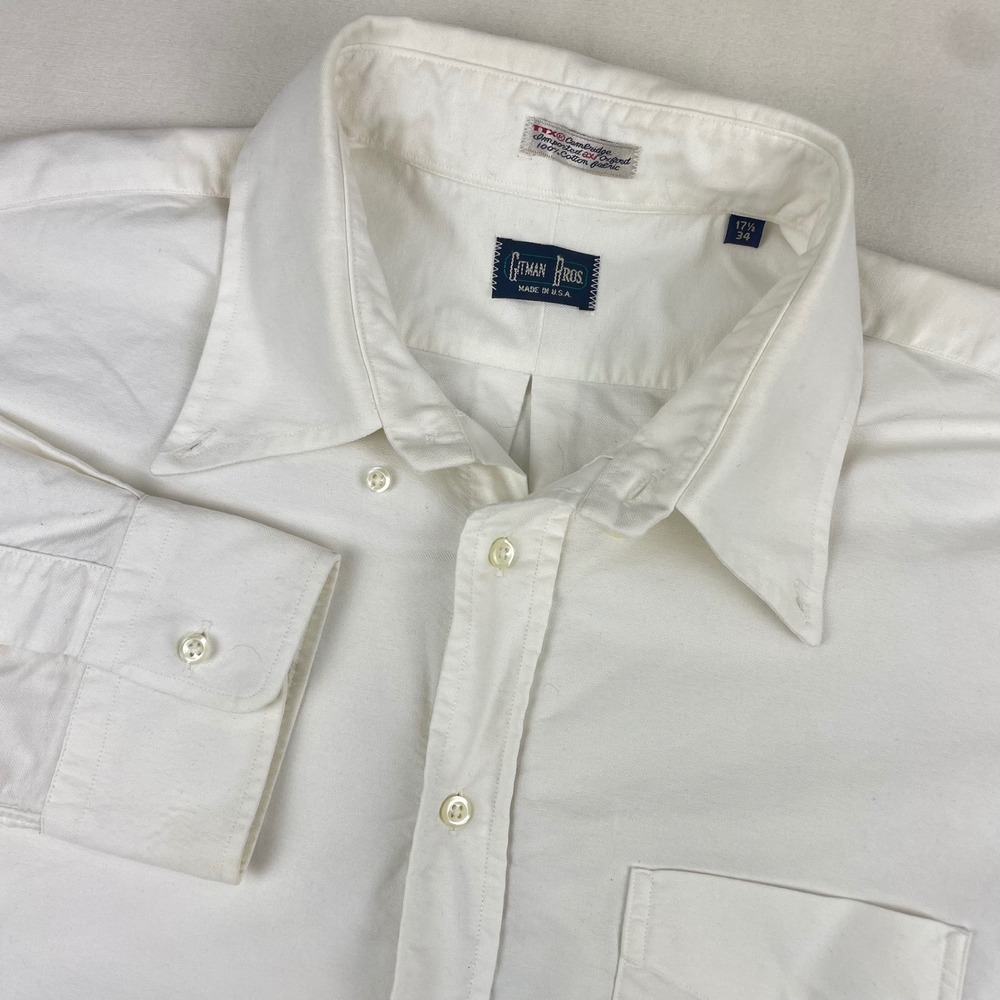 Gitman Bros Mens White Oxford Button Down Shirt 17.5 34 Made in USA Cotton TTX